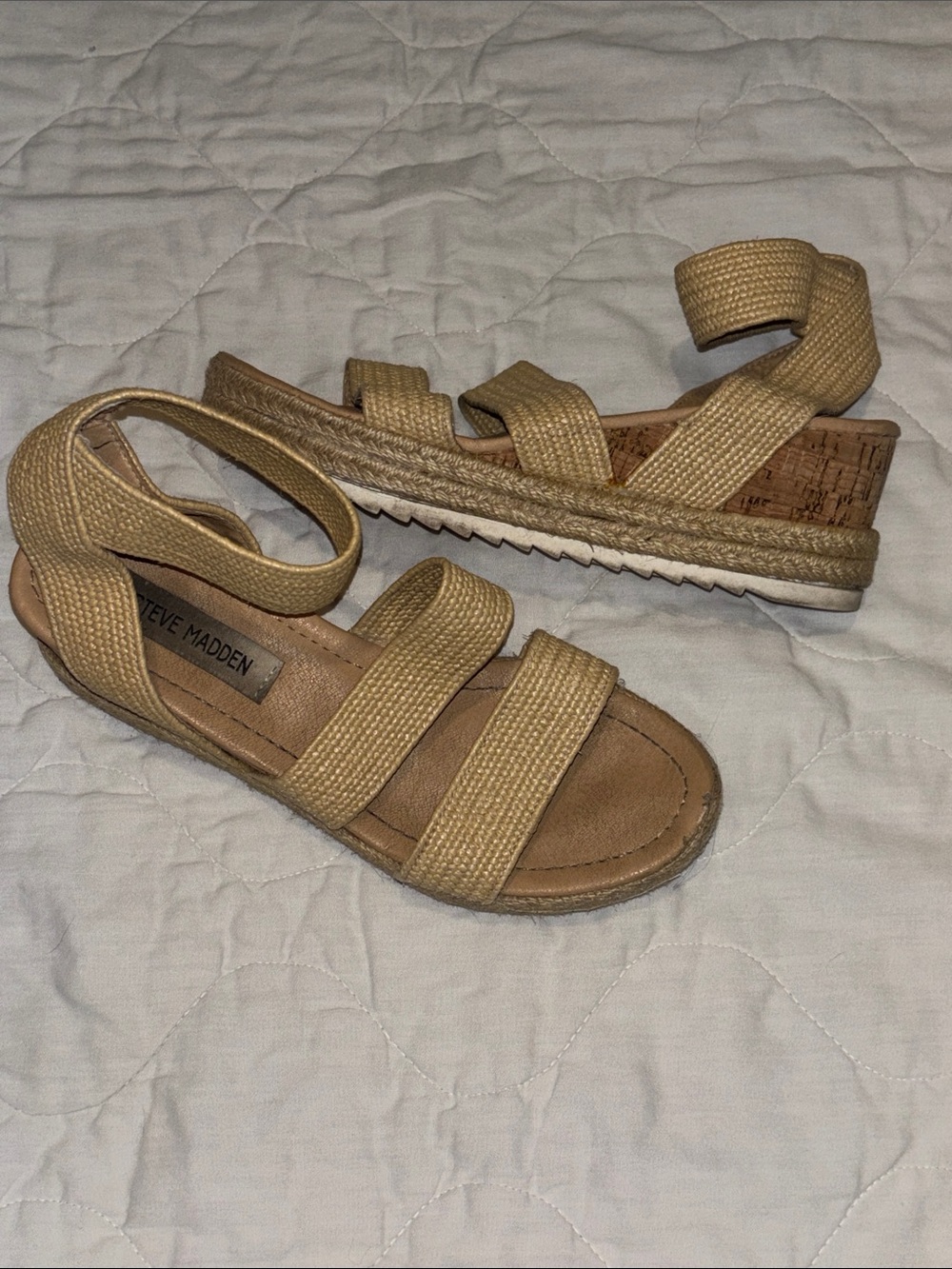 Steve Madden Beige Woven Espadrille Wedge Sandals